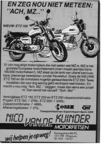 Niederländische MZ Anzeige 1986