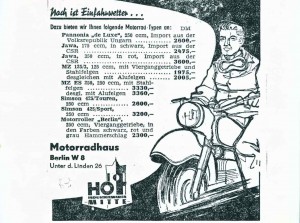 Verkaufsanzeige eines Berliner Motorradhändlers
